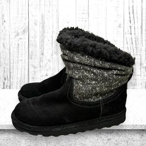 BearPaw Virginia 2133 Black Suede Wool Blend Ankle Snow Boot Unisex Youth Size 5